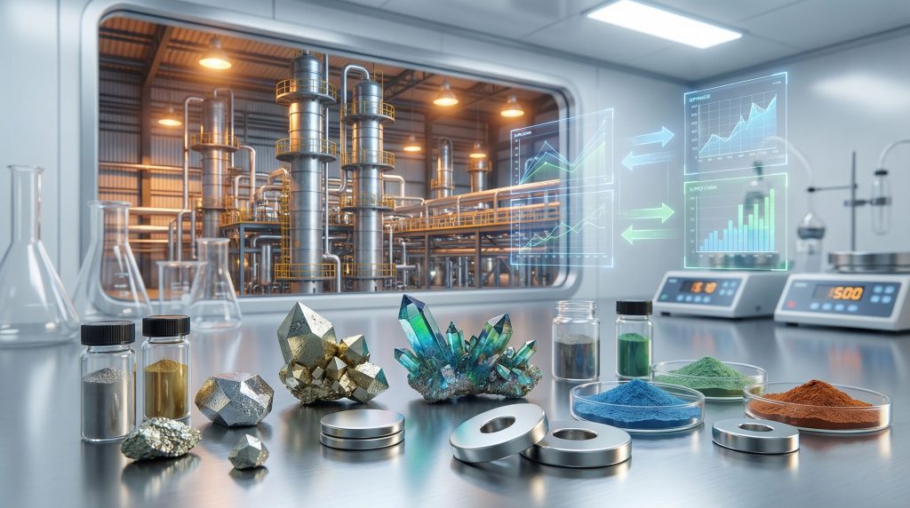 Laboratory setup highlighting rare earth processing bottleneck.