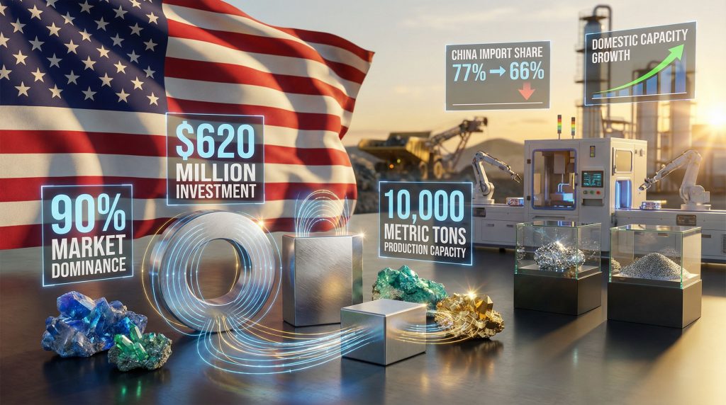 U.S. rare-earth magnets policy investment illustration.