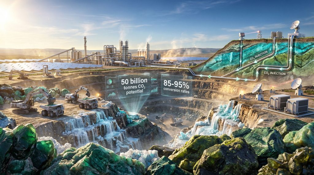 Mining site demonstrating carbon dioxide sequestration.