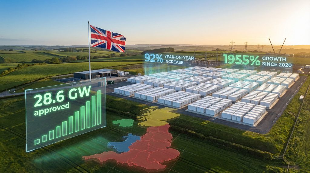 UK battery storage approvals growth chart.
