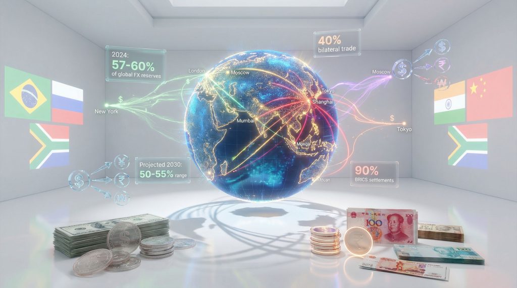 Global de-dollarization trend with BRICS countries.