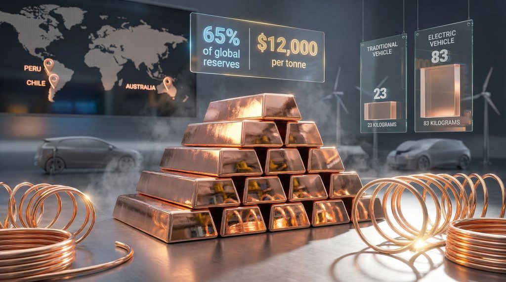 Copper market trends illustrated with bars and coils.