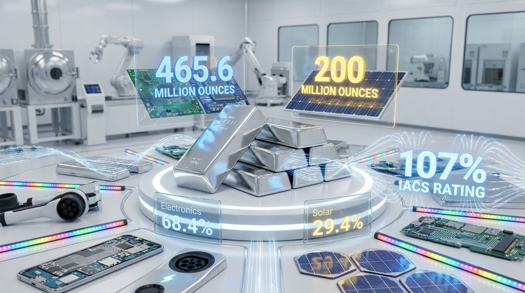 Silver bars highlighting electronics, solar demand.