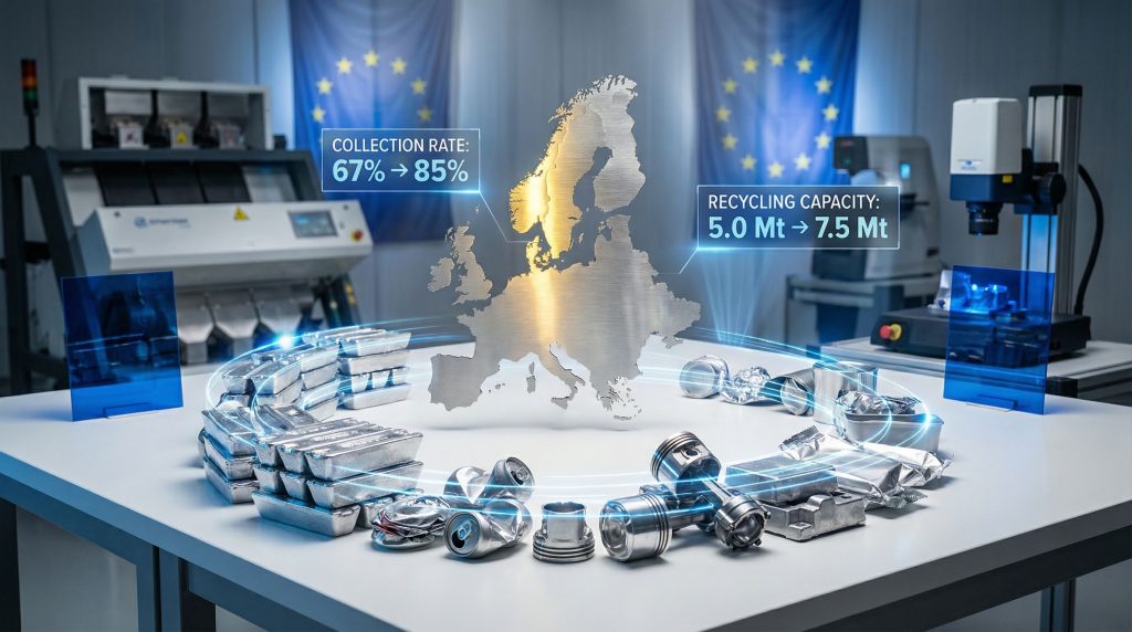 EU aluminium recycling initiatives visualized in laboratory.