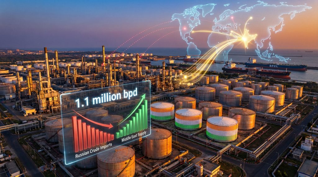 Oil refinery with data on India's Russian crude oil imports.
