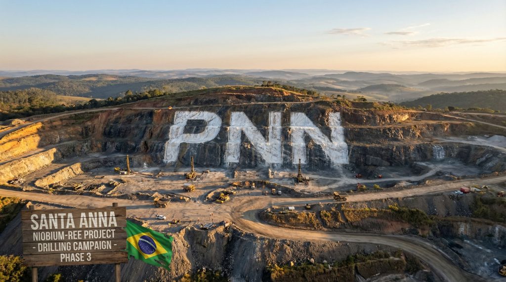 Power Minerals Ltd-PNN-Santa Anna drilling project with mining landscape.