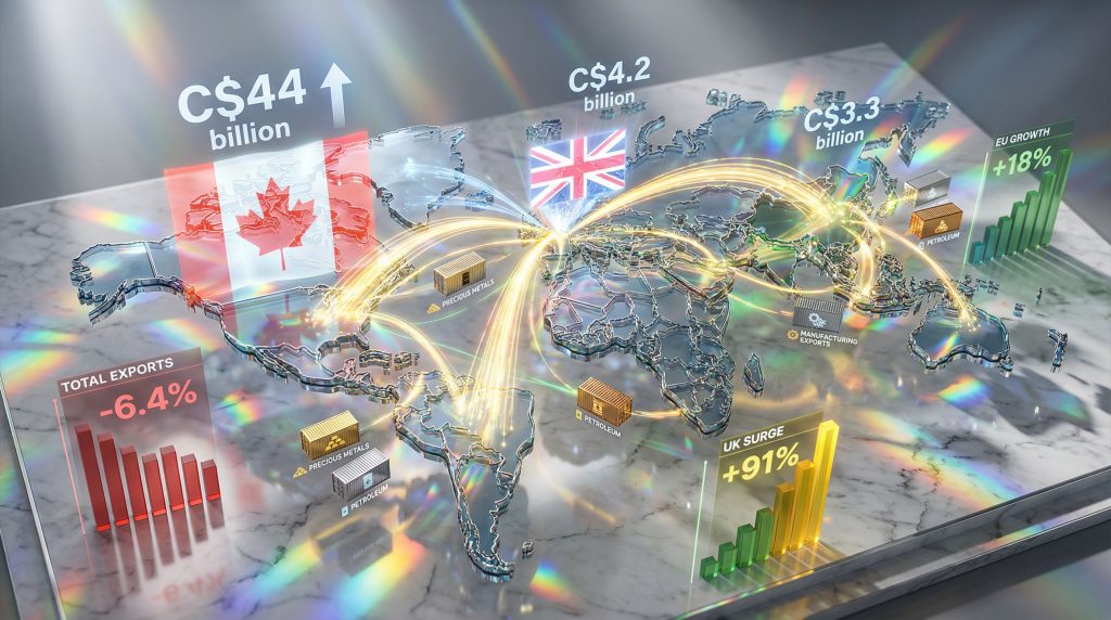Canadian exports hit multi-year low, visualization.