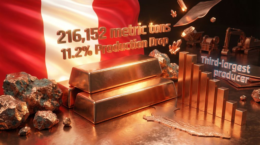Peru copper production decline, 11.2% drop.