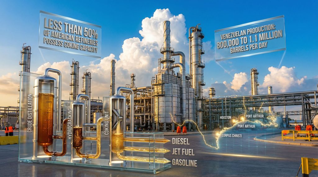 Oil refinery graphic highlighting U.S. capacity limitations.