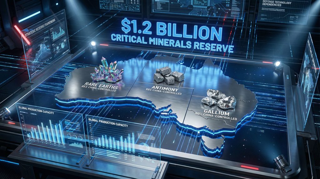 Australia $1.2b critical minerals reserve displayed.