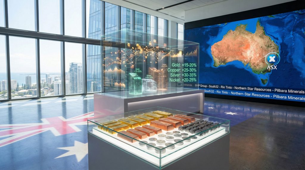Mining stocks ASX displayed with commodities.