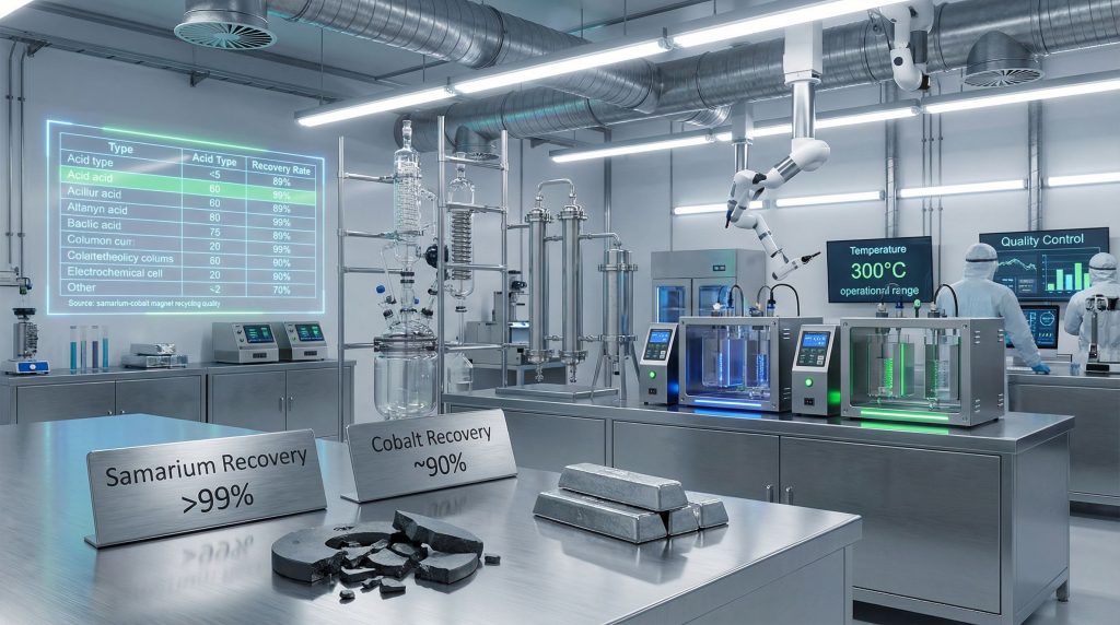 Laboratory setting for SmCo magnet recycling.