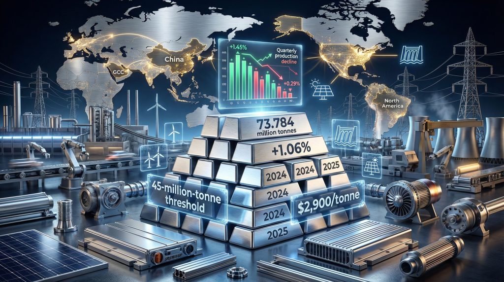 World primary aluminium production statistical visualization.