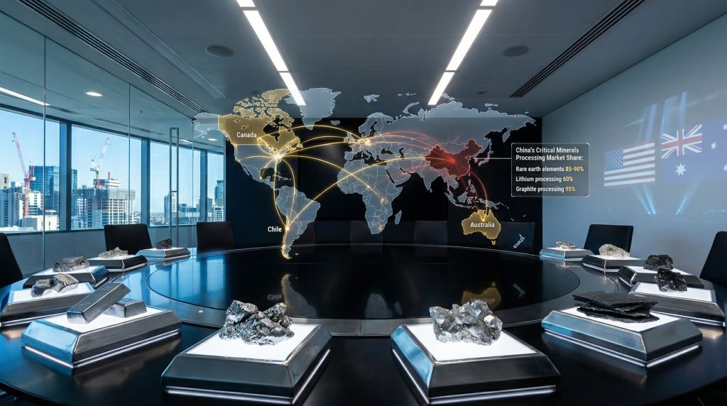 Map shows critical minerals trade routes.