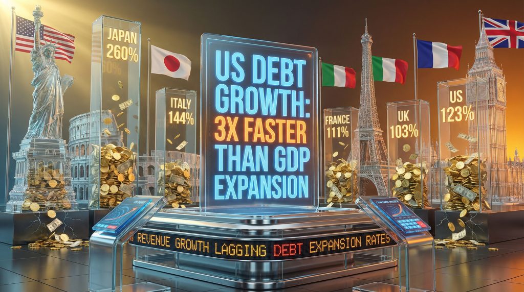 Rising debt trap illustrated with country statistics.