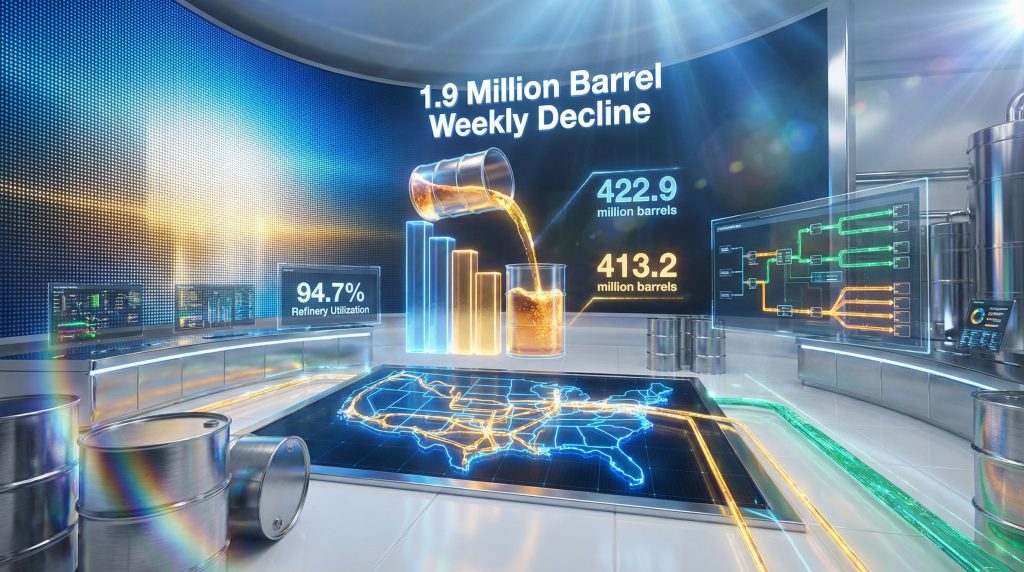 USA crude oil inventories drop visualization.