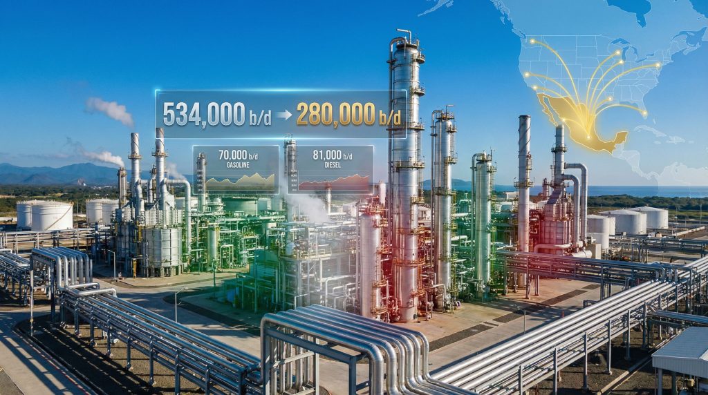 Pemex fuel imports reduction projection 2026.