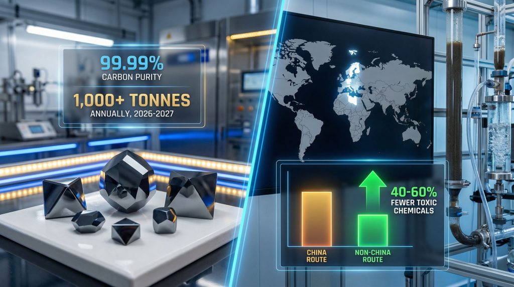 Non-China graphite purification route, eco-friendly benefits.