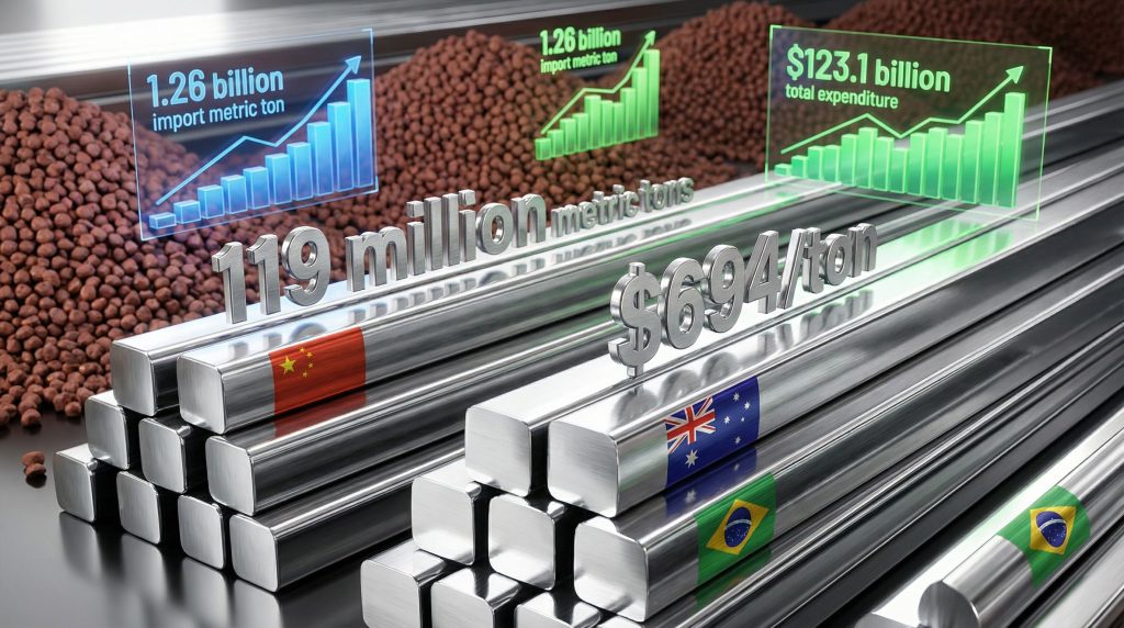 China steel exports and iron ore imports.