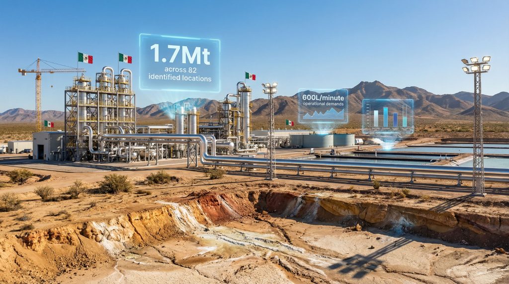 Lithium extraction facility in Mexican desert.