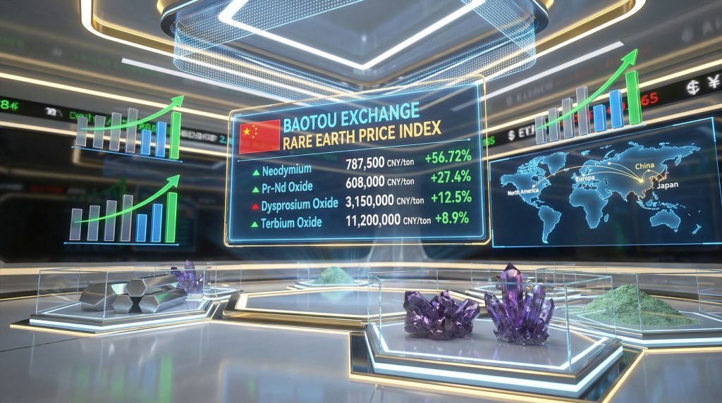 China rare earth price index, rising values.