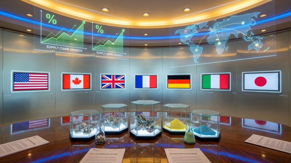 G7 rare earths discussion with country flags.