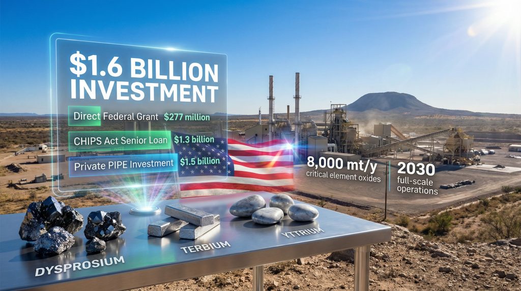 USA Rare Earth U.S. Government investment infographic.