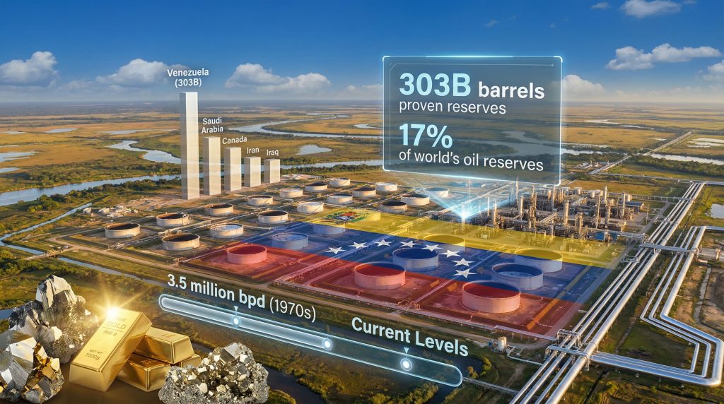 Venezuela's oil and mining potential visualized with statistics.
