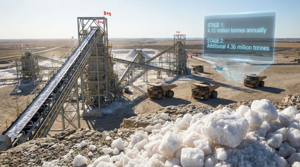 BHP Jansen potash project site with trucks.
