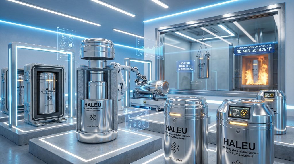 High-assay low-enriched uranium transport packages testing.