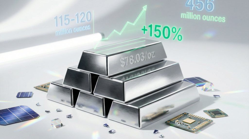 Silver price record 2025 with growth chart.