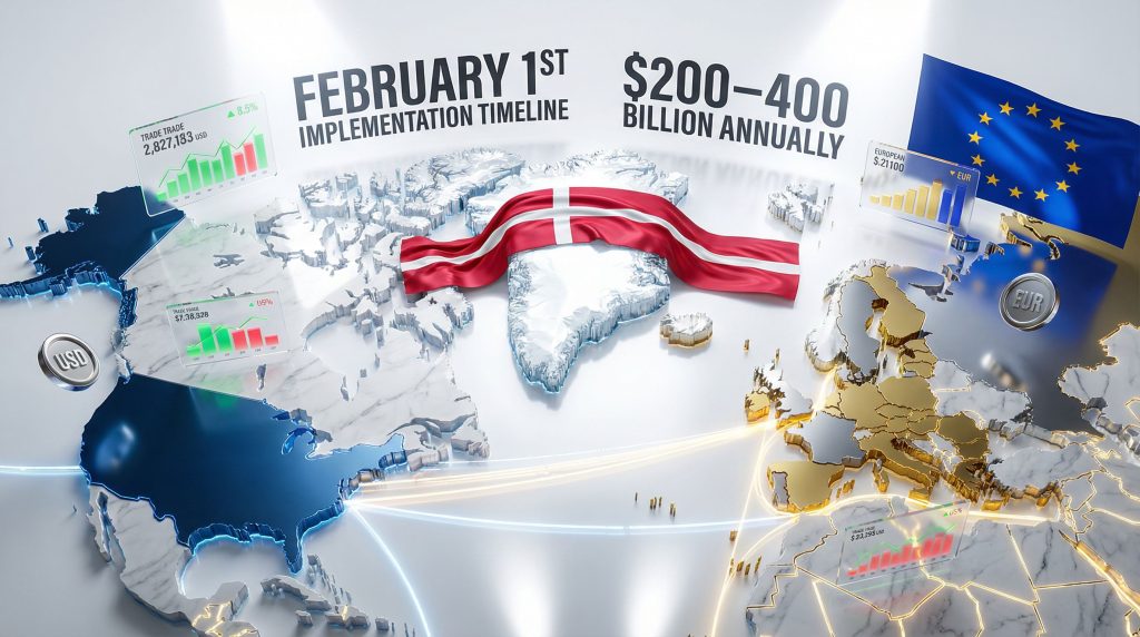 Map highlights Greenland and U.S. tariff threats.