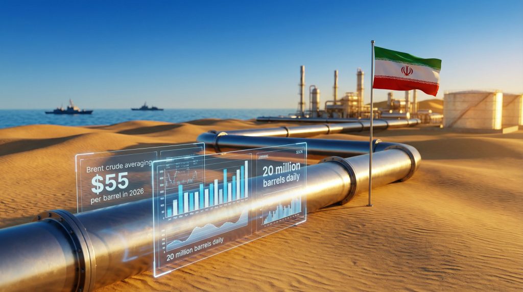 Iranian oil facilities with economic graphs.