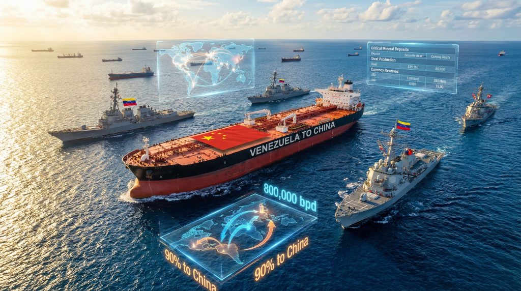 Tanker transporting oil amidst geopolitical tensions.
