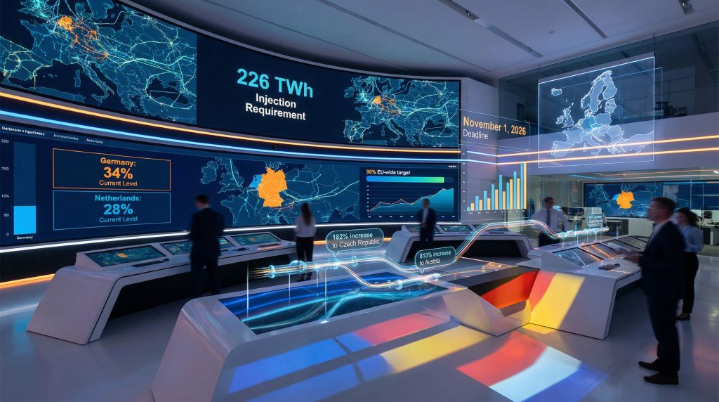 Control room displays gas storage data.