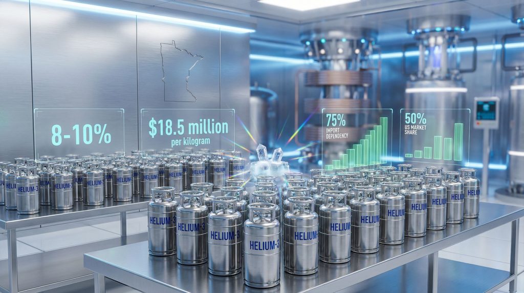 Helium-3 discovery in Minnesota: futuristic lab setting.