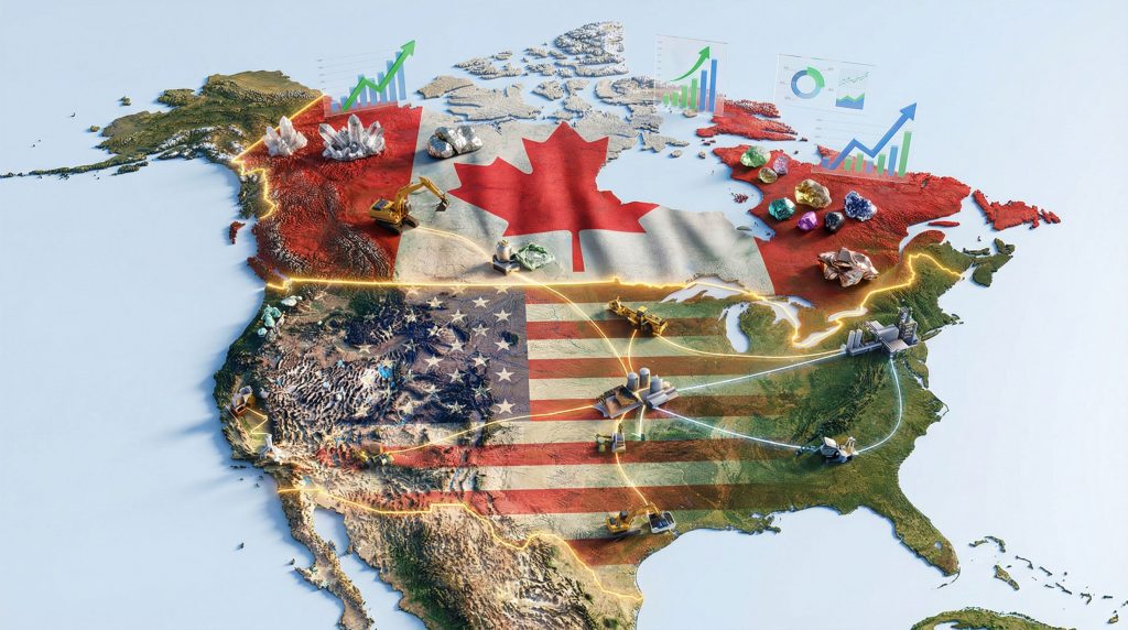 US-Canada trade tensions illustrated on map.