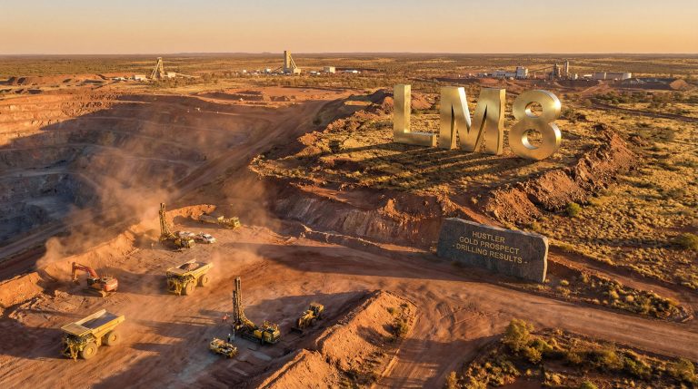 Lunnon Metals Ltd-LM8-Mining landscape with LM8 branding signage.