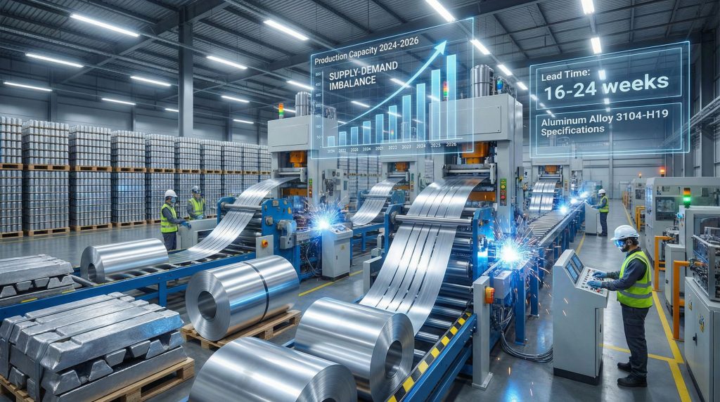 Factory scene highlighting aluminium can supply shortage 2026.