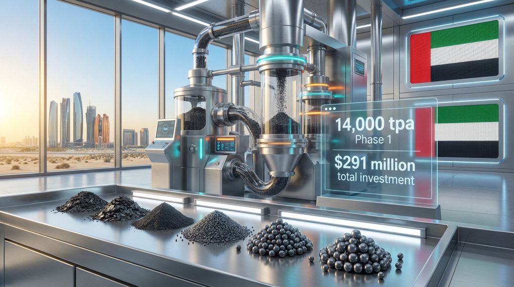 NextSource battery anode facility with futuristic equipment.