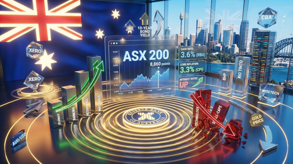 Australian stock market impacted by rising rates.