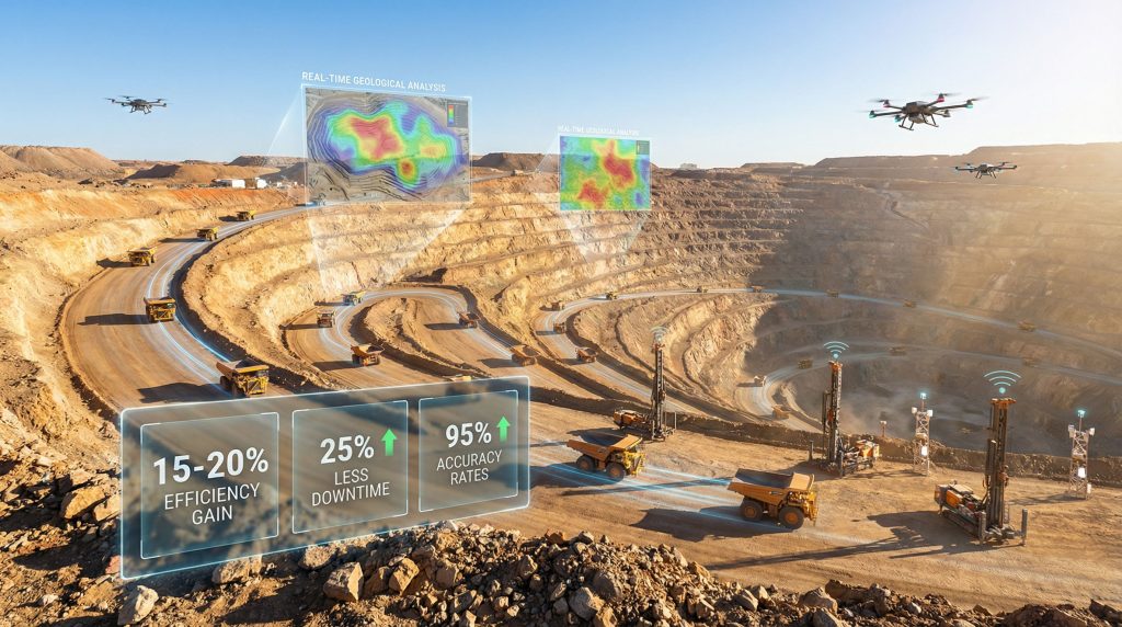 Drones and AI enhance mining efficiency.