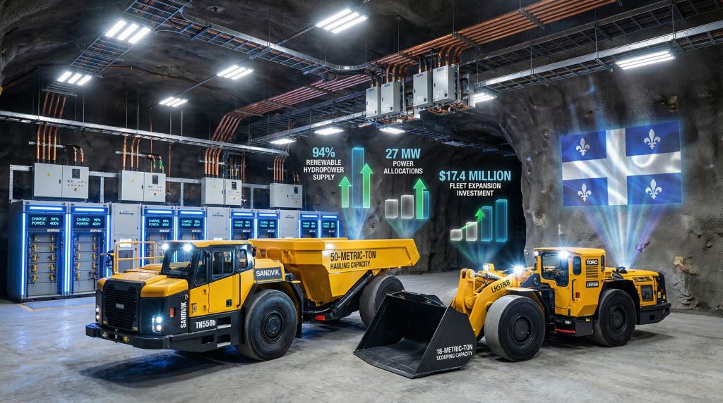 Quebec gold mine electrification with machinery.