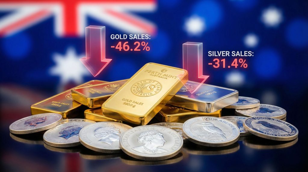 Perth Mint gold and silver sales drop.