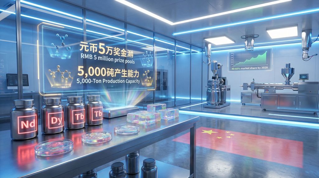 Futuristic lab showcasing China's rare earth innovation.