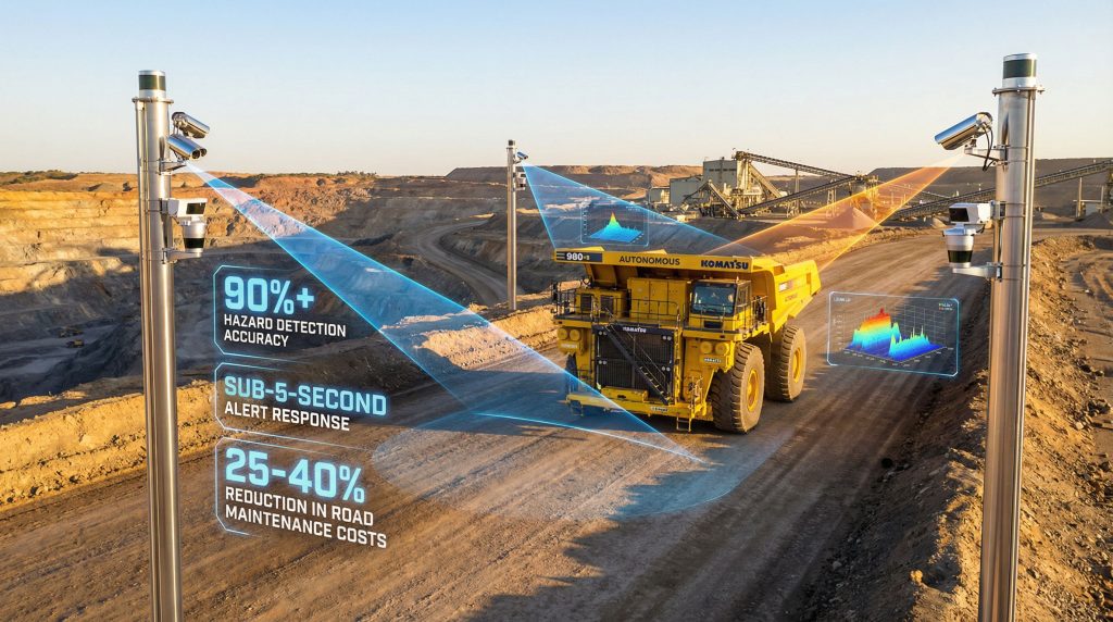 Autonomous haul road hazard detection system.