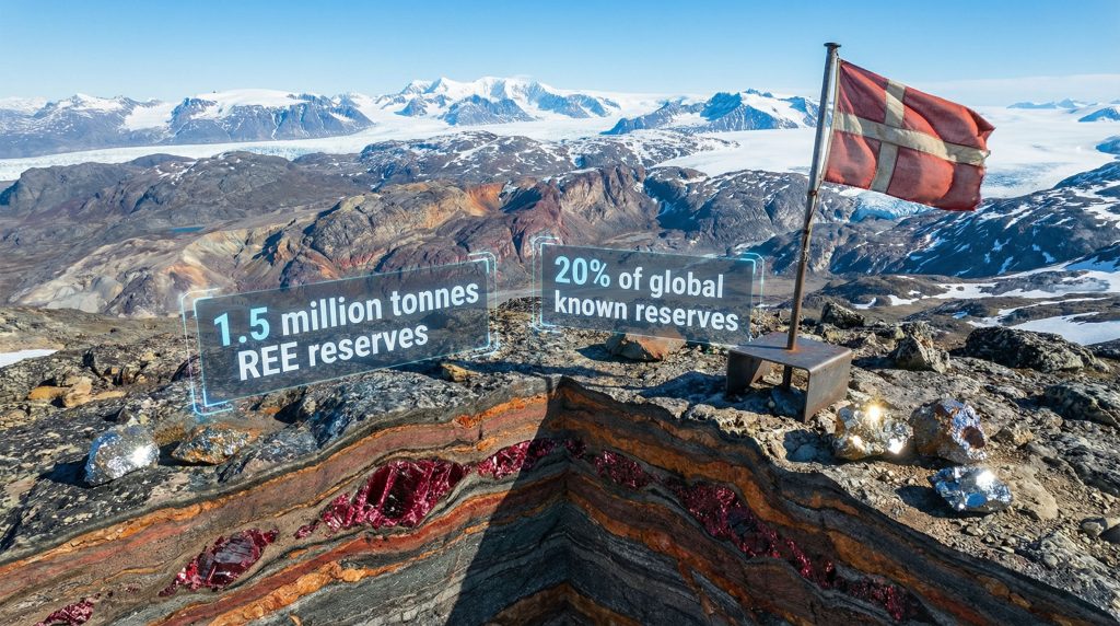 Greenland rare earth minerals beneath rocky landscape.