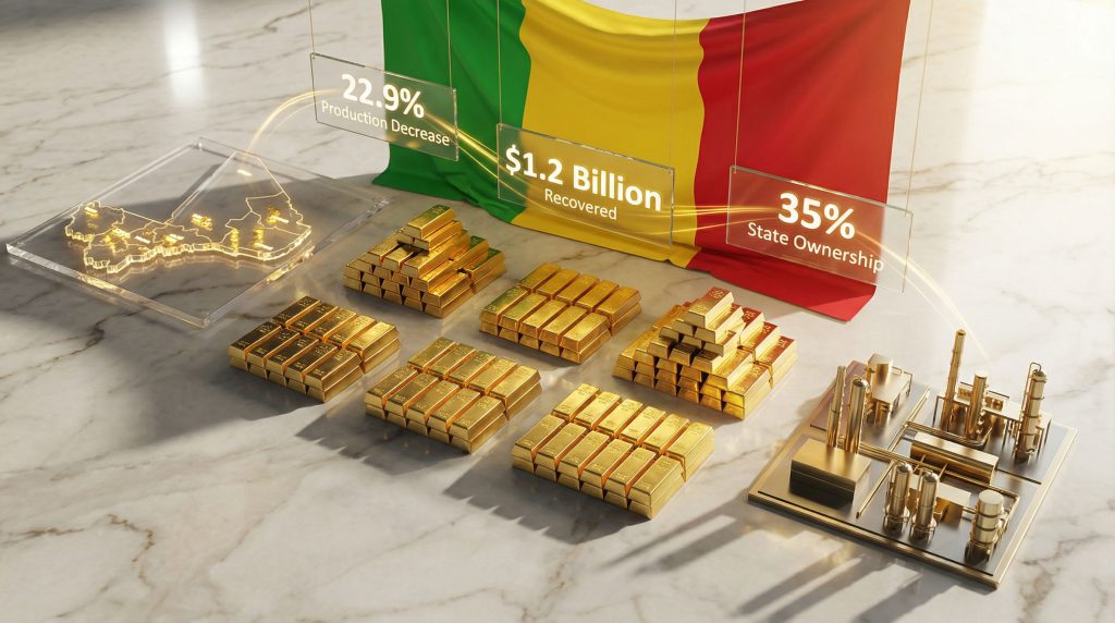 Mali mining sector changes visualized with gold bars.