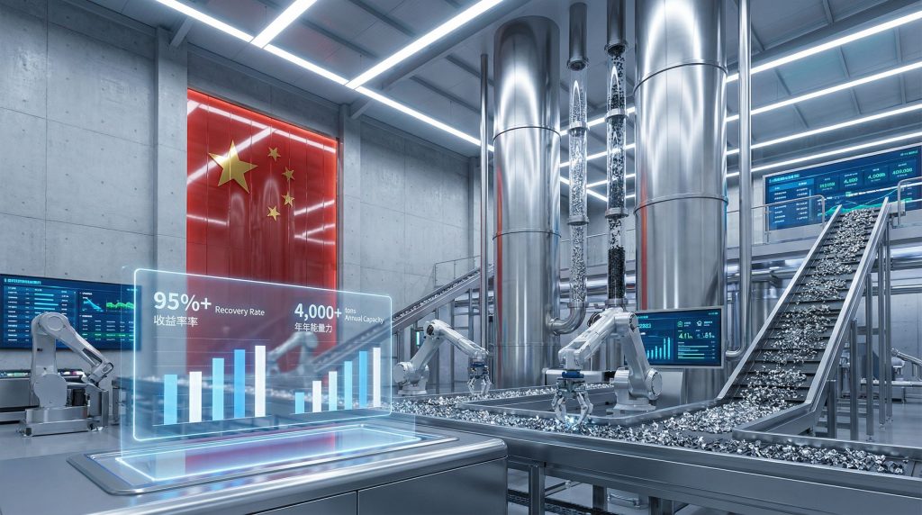 China rare earth magnet recycling facility interior.