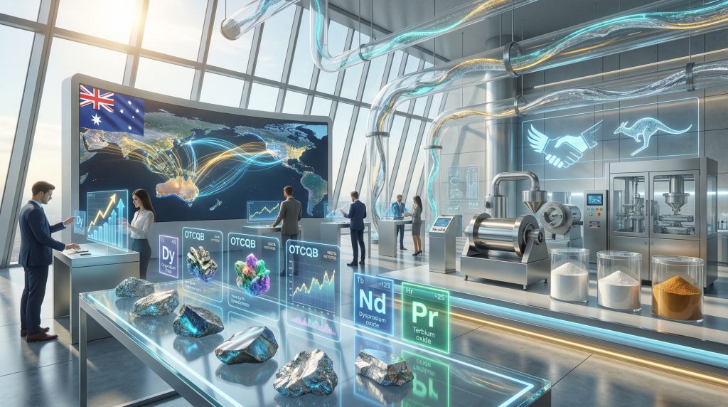 Ionic Rare Earths OTCQB listing futuristic display.